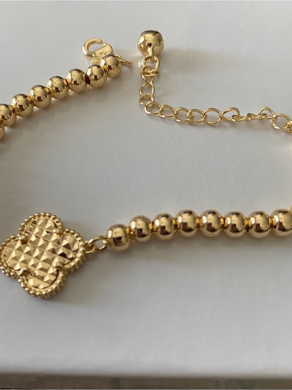 Gold Beaded Clover Pendant Bracelet